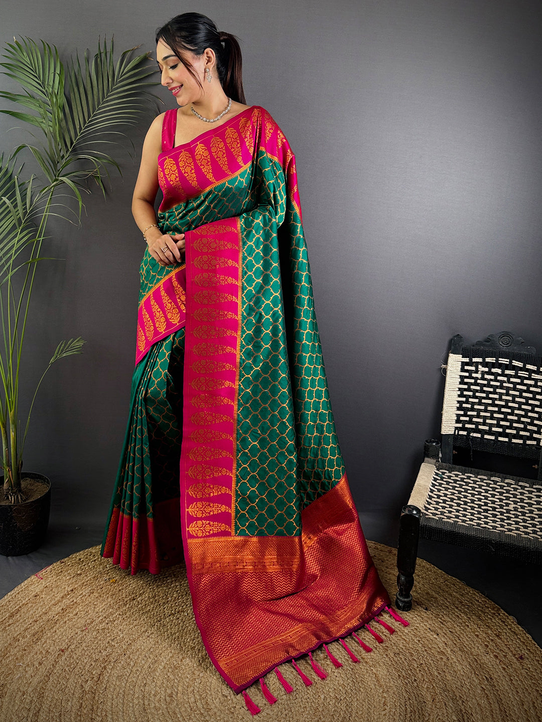 Rama Soft Banarasi Katan Silk Saree by My Store