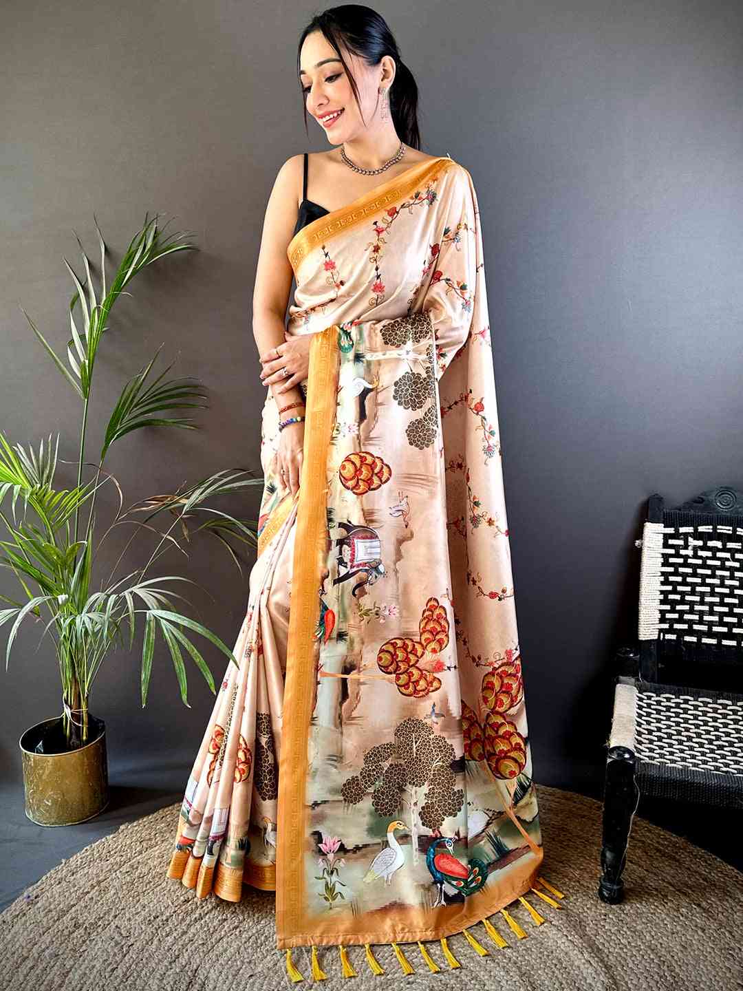 Coral Jungle Printed Silk Saree by My Store