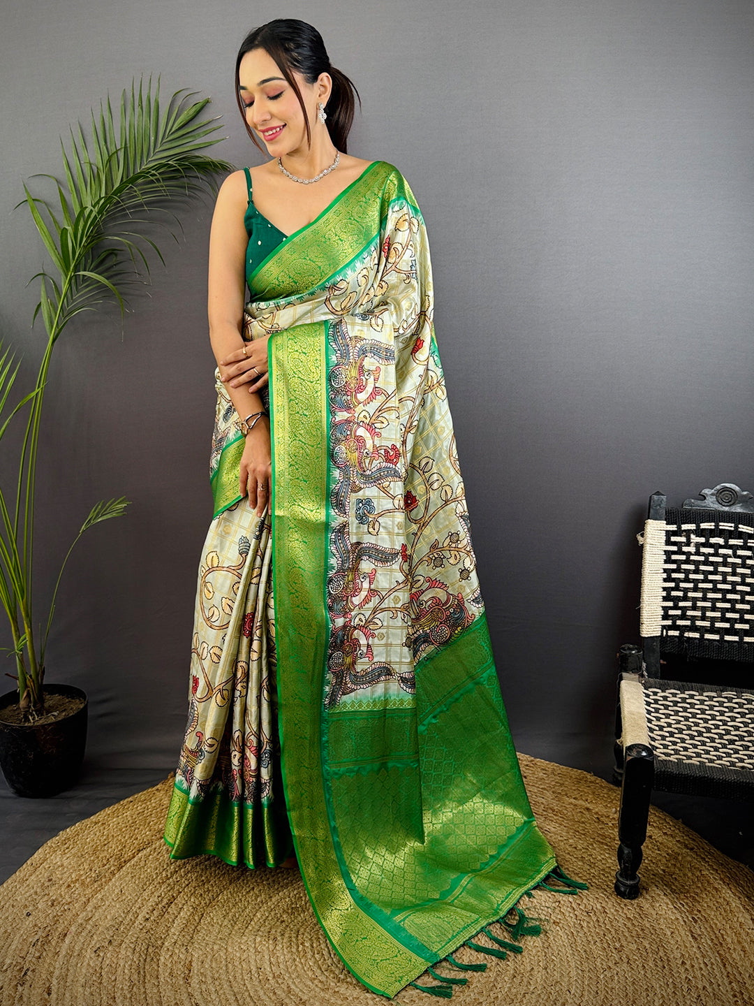 Regal Banarasi Kalamkari Printed Saree by My Store