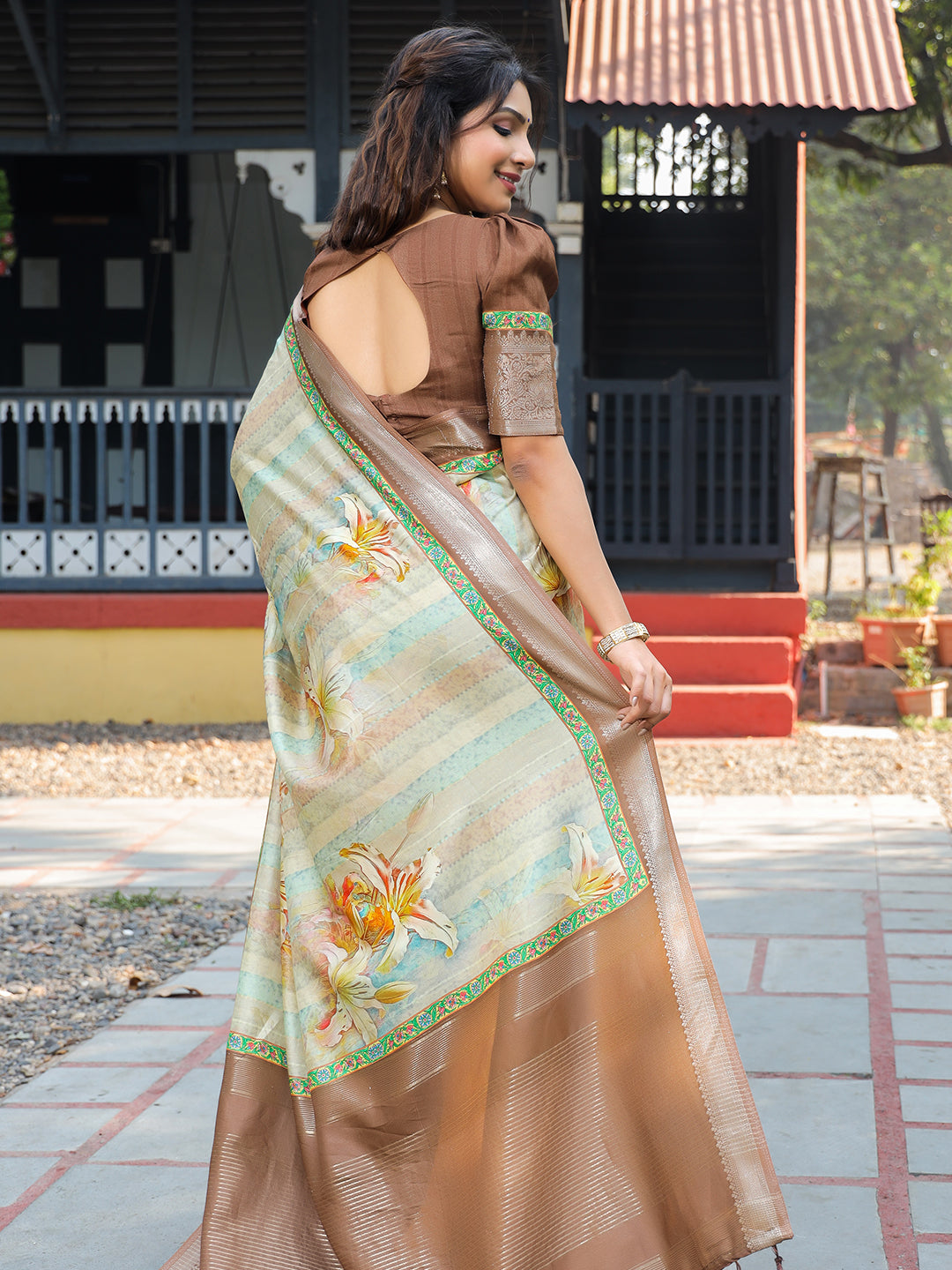 Multi Colour Phulkari Design Zari Weaving Pallu Saree - Luxe by My Store