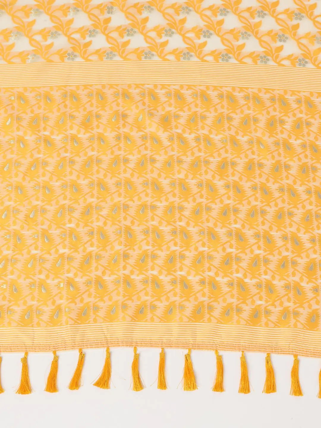 Gold Soft Dhakai Jamdani Silk Saree by My Store