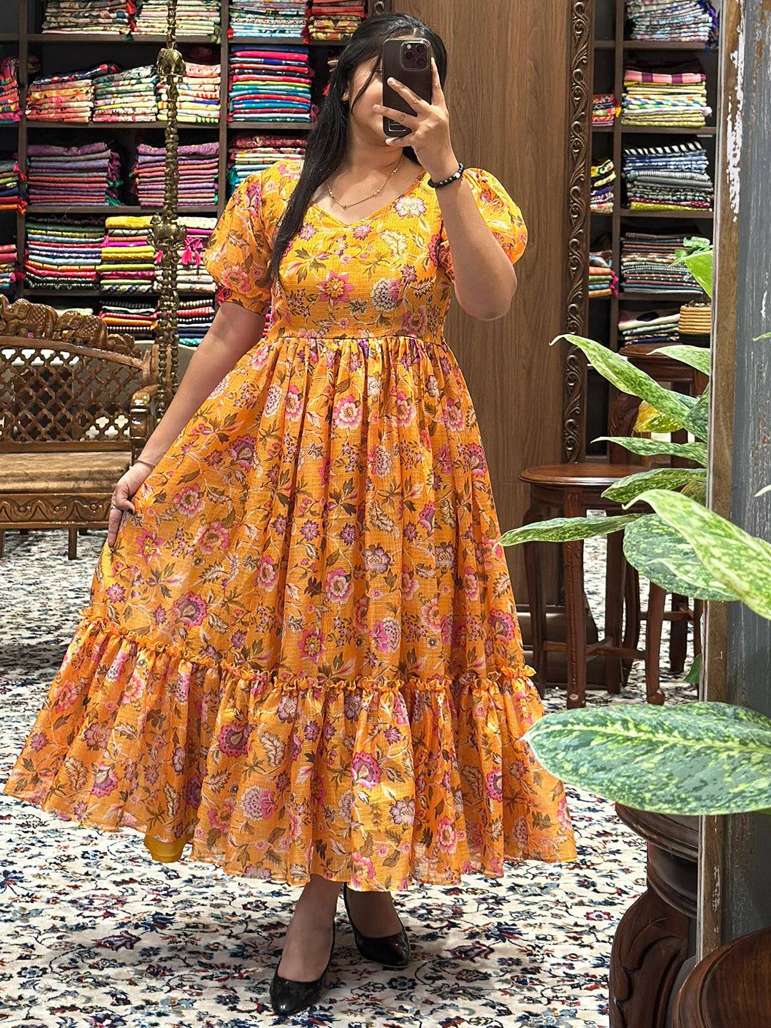 Sunset Yellow V Neck Midi Dress by My Store