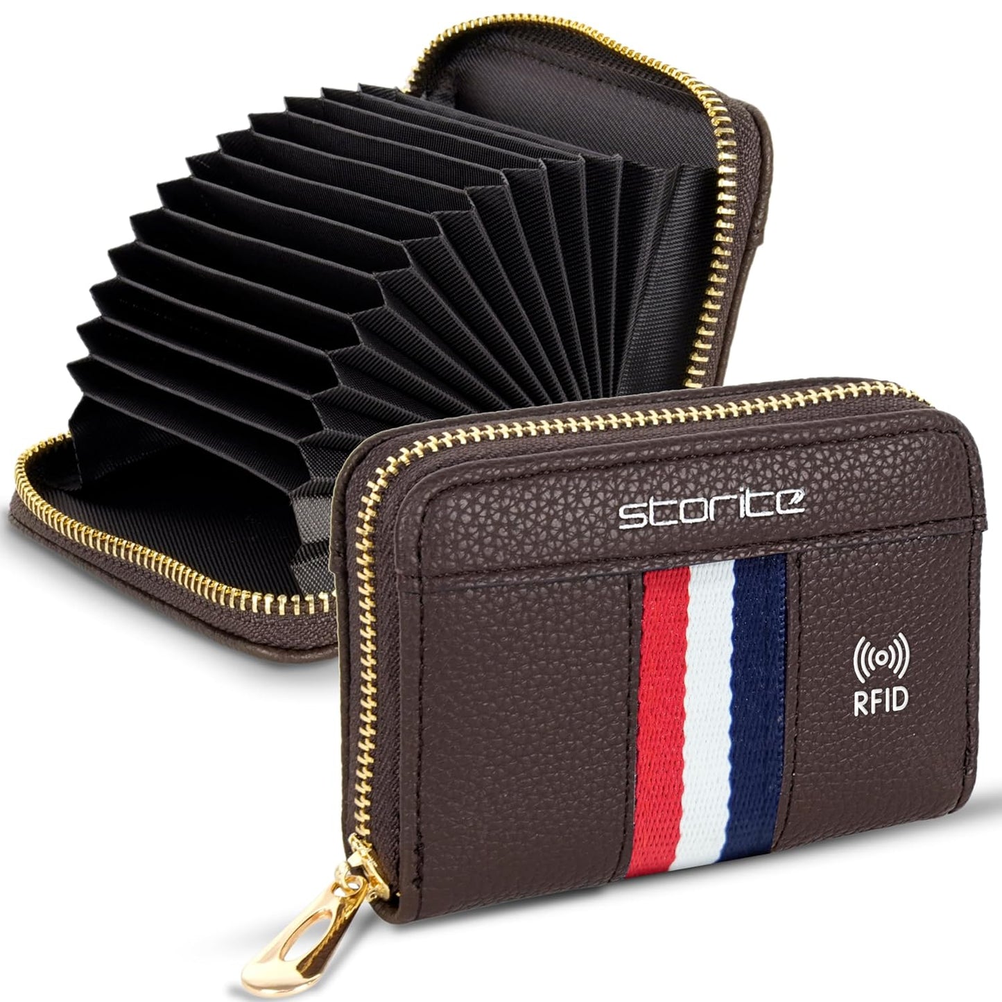 Storite - 12 Slot RFID PU Leather Card Holder Wallet with Zipper for Men & Women
