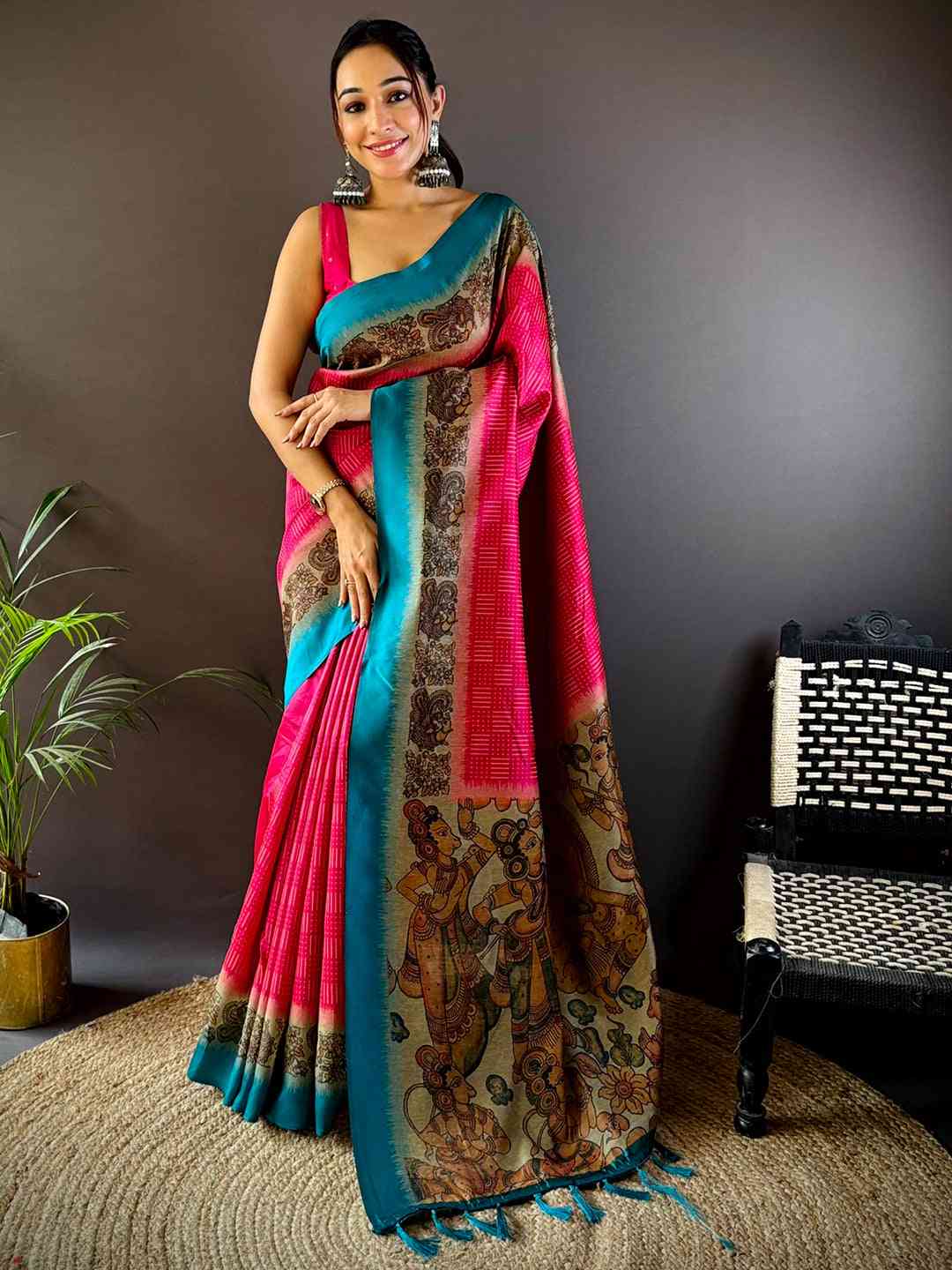 Rani Soft Silk Kalamkari Pallu Saree by My Store