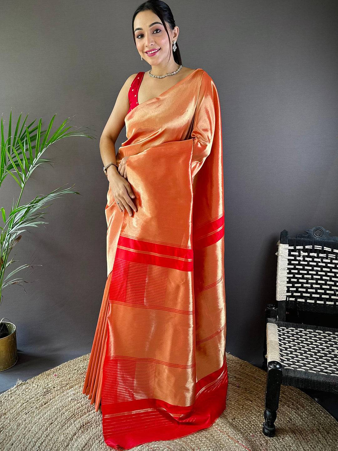 Coral Elegance Kanjivaram Saree by My Store