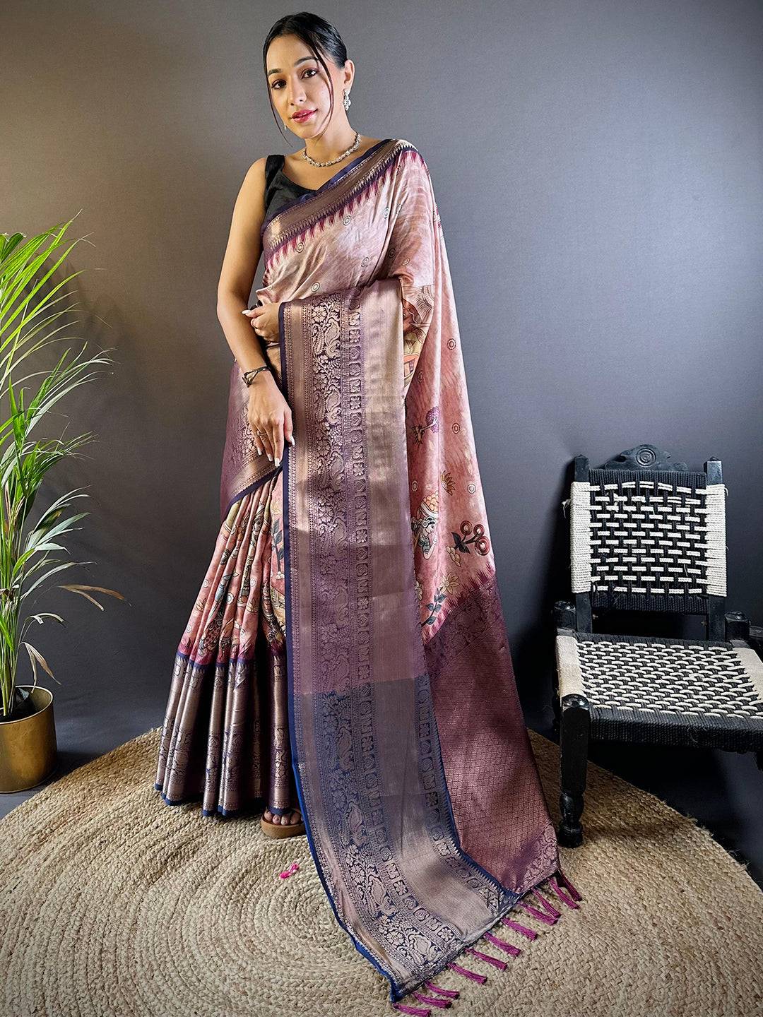 Intricate Soft Pink Banarasi Silk Saree by My Store