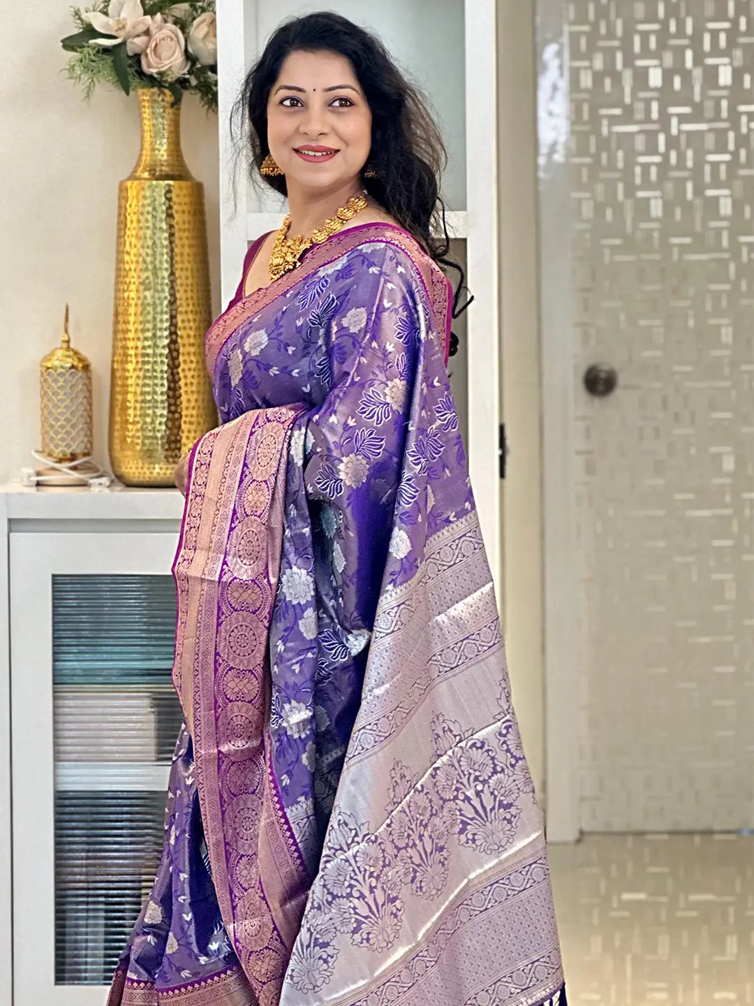 Purple One Gram Gold Tissue Silk Saree by My Store