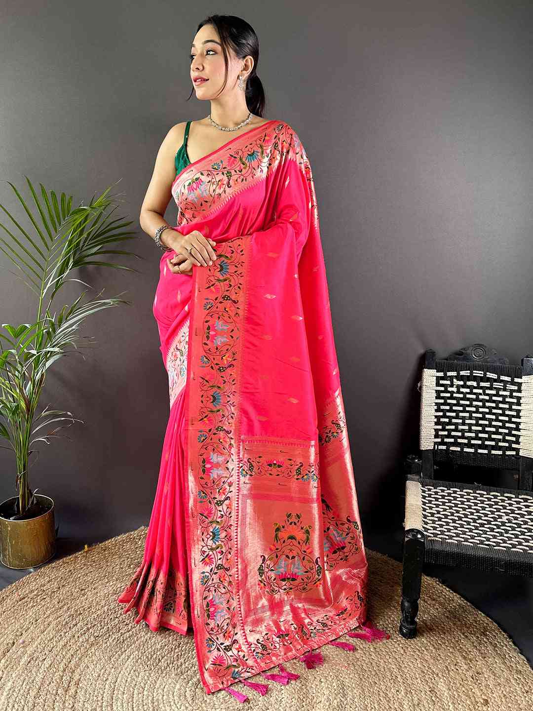Pink Yevla Paithani Meenakari Saree by My Store