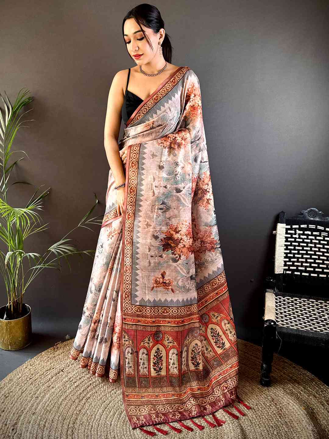 Blue Tussar Blossom Saree by My Store