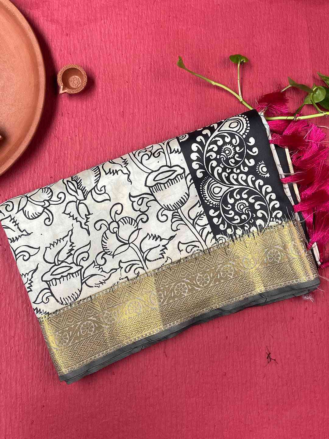 Stunning Kalamkari and Block Print Work Saree by My Store
