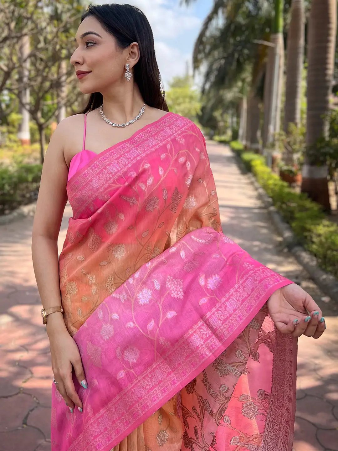 Beautiful Soft Slub Silk With Pure Zari And Lakhnavi Badla Weaving