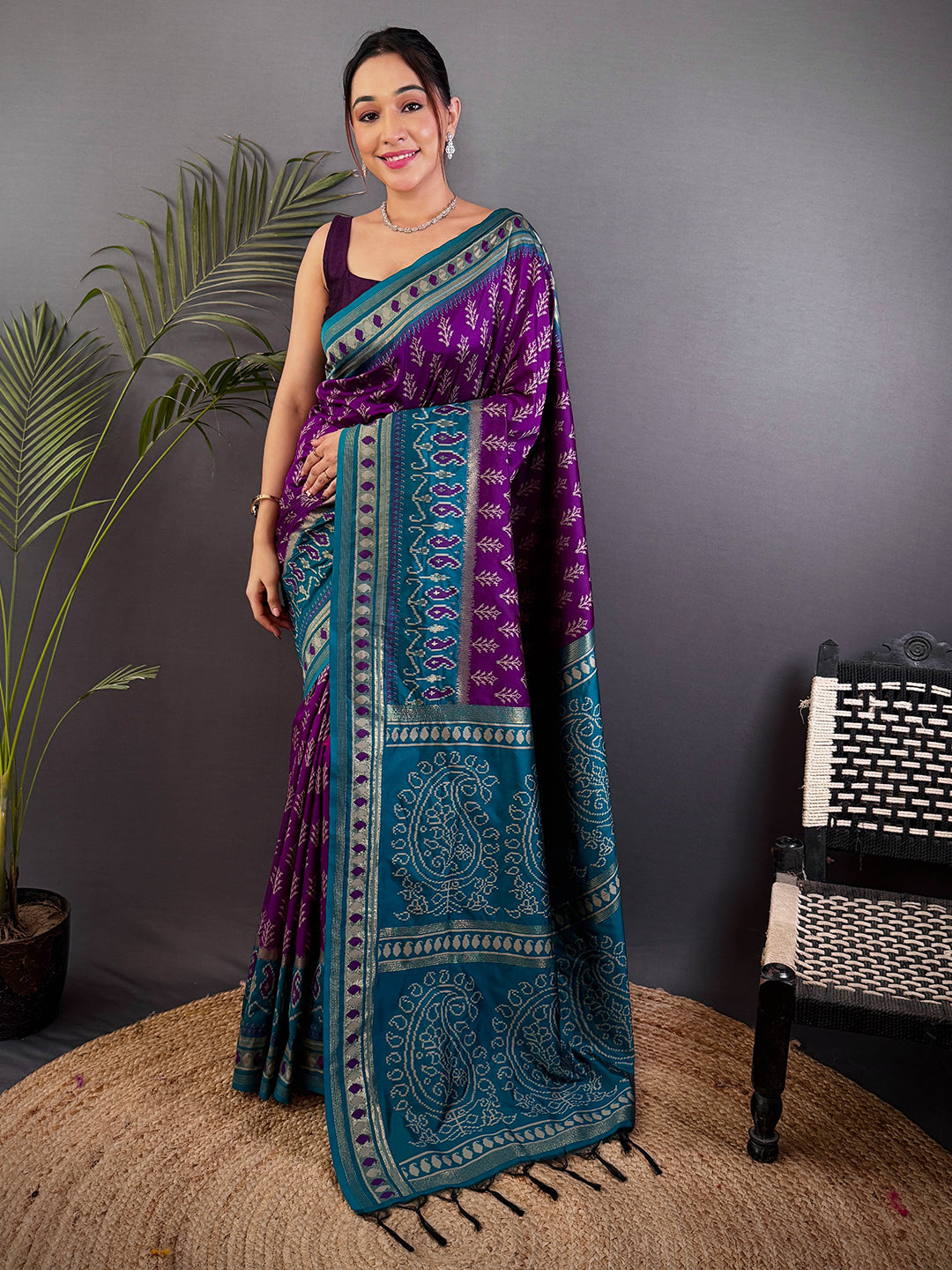 Majestic Wine Soft Silk Ikkat Saree