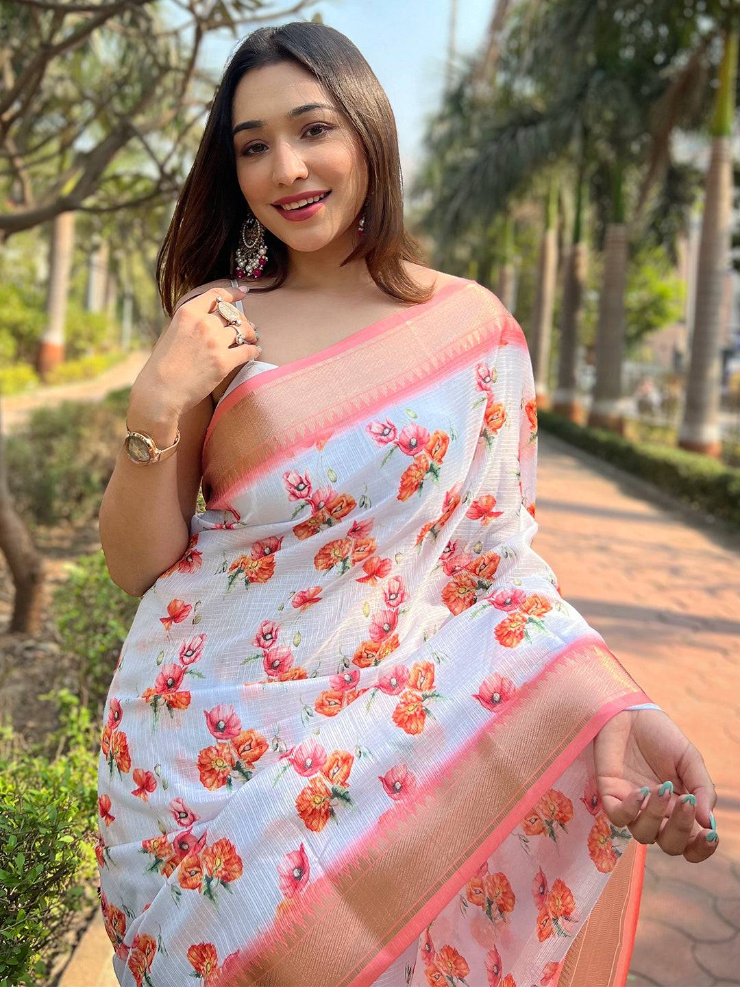 Gajari Kota With Digital Floral Printed Saree by My Store