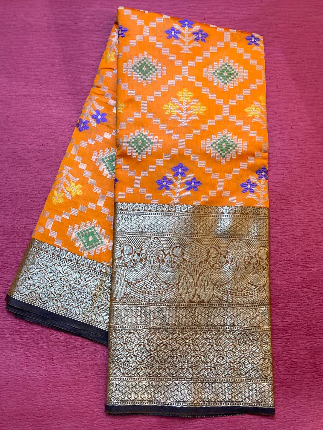 Sunset Flame Minakari Ikkat Print Saree by My Store