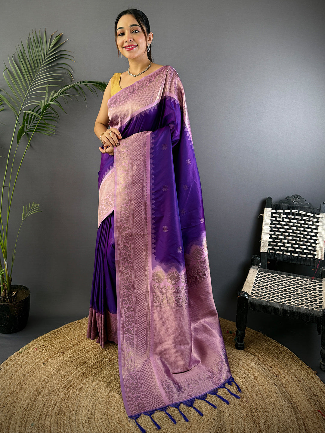 Purple Kolam Butti Gadwal Pattu Saree