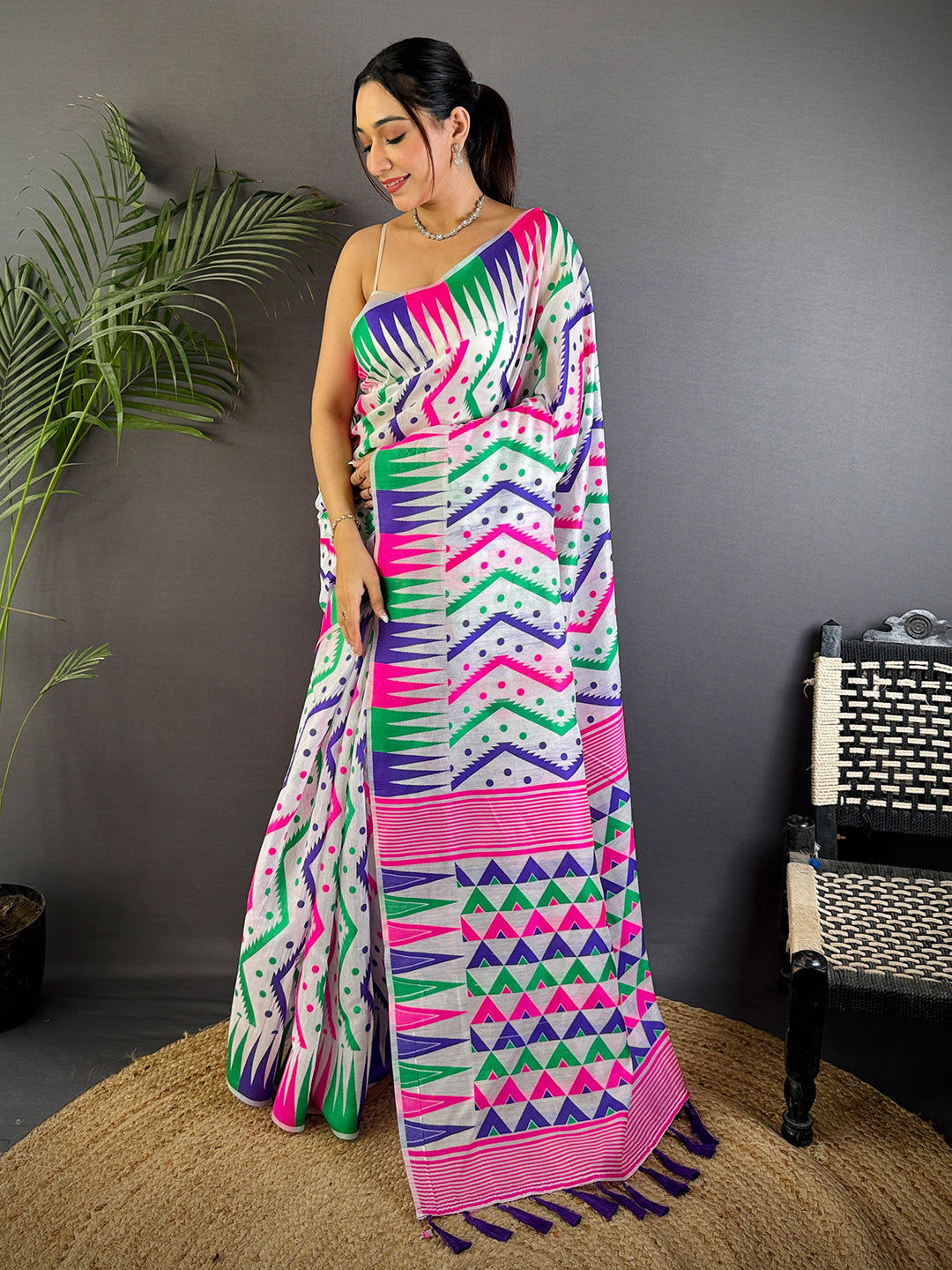 Elegance Dhakai Jamdani Cotton Silk Saree by My Store