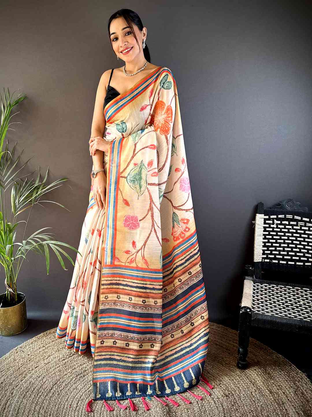 Floral Sunlit Yellow Chanderi Saree by My Store