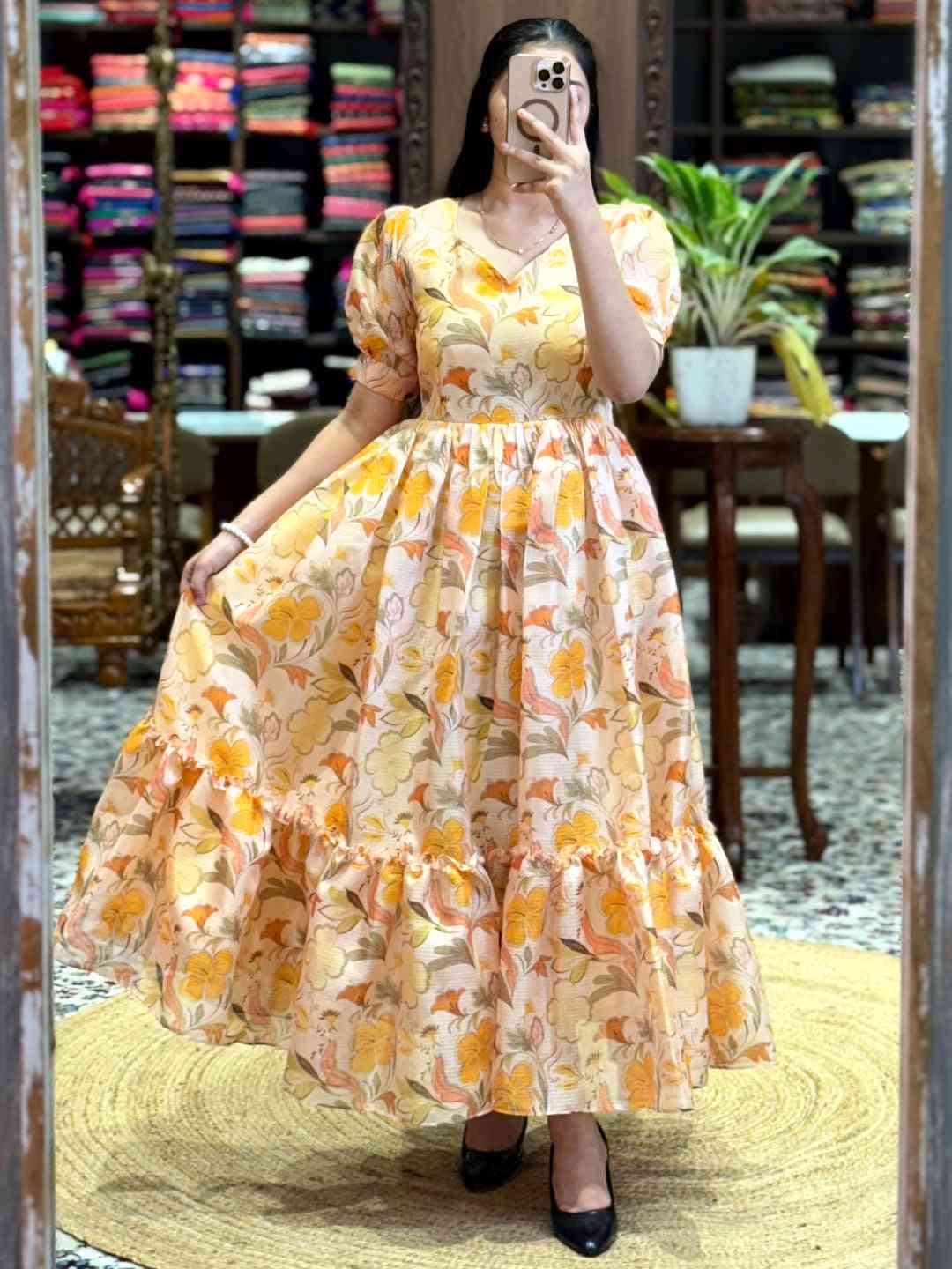 Light Yellow Floral Print Midi Dress by My Store