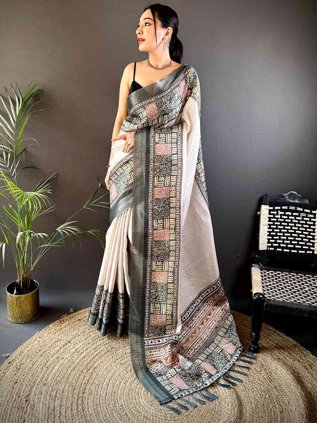 Radiant Black Soft Silk Digital Print Saree by My Store