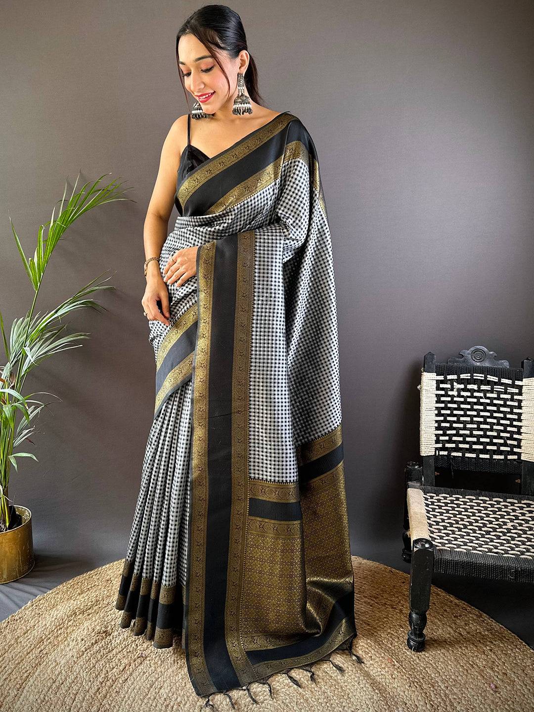 Exclusive Gold Zari Katan Silk Saree by My Store
