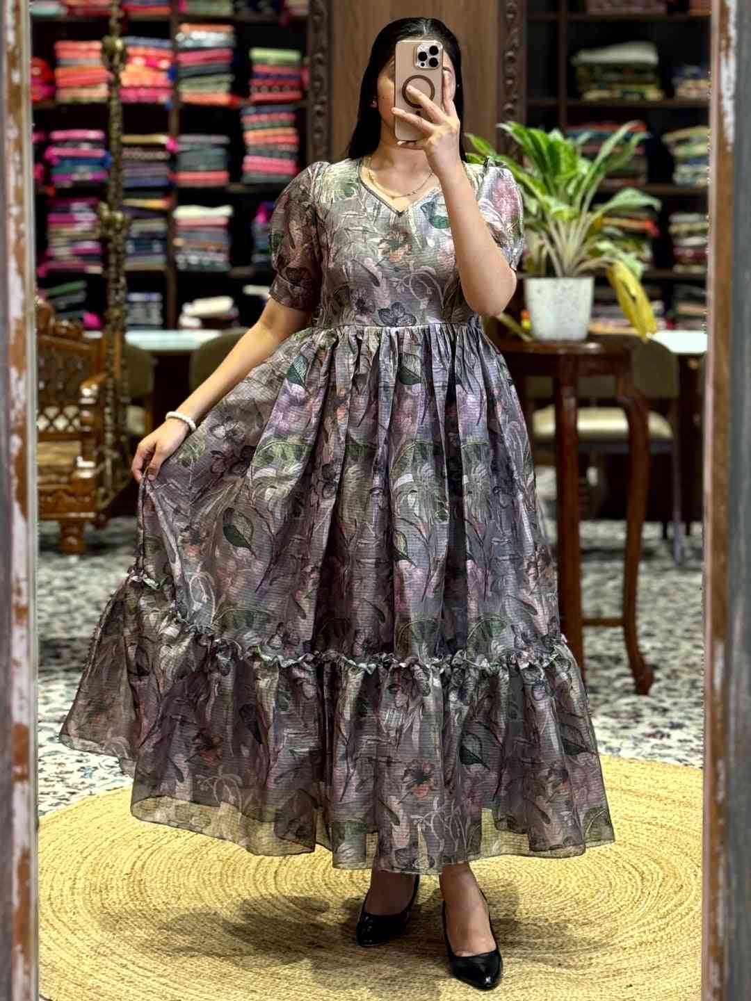 Dark Grey Floral Print Midi Dress by My Store