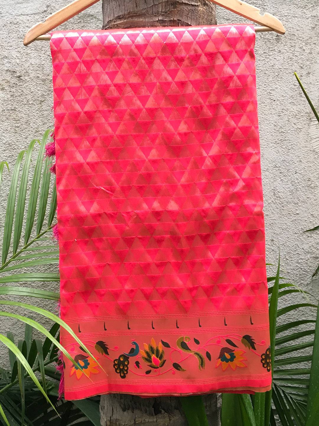 Pink Silk Blend Woven Zari Work Paithani Saree by My Store