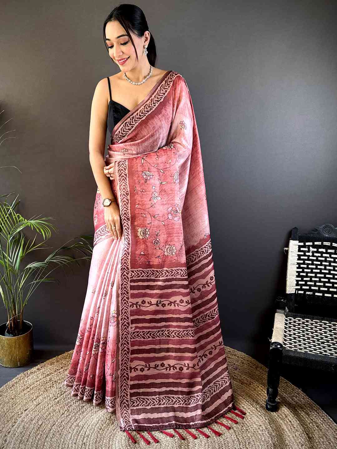 Pink Tissue Digital Print Saree by My Store