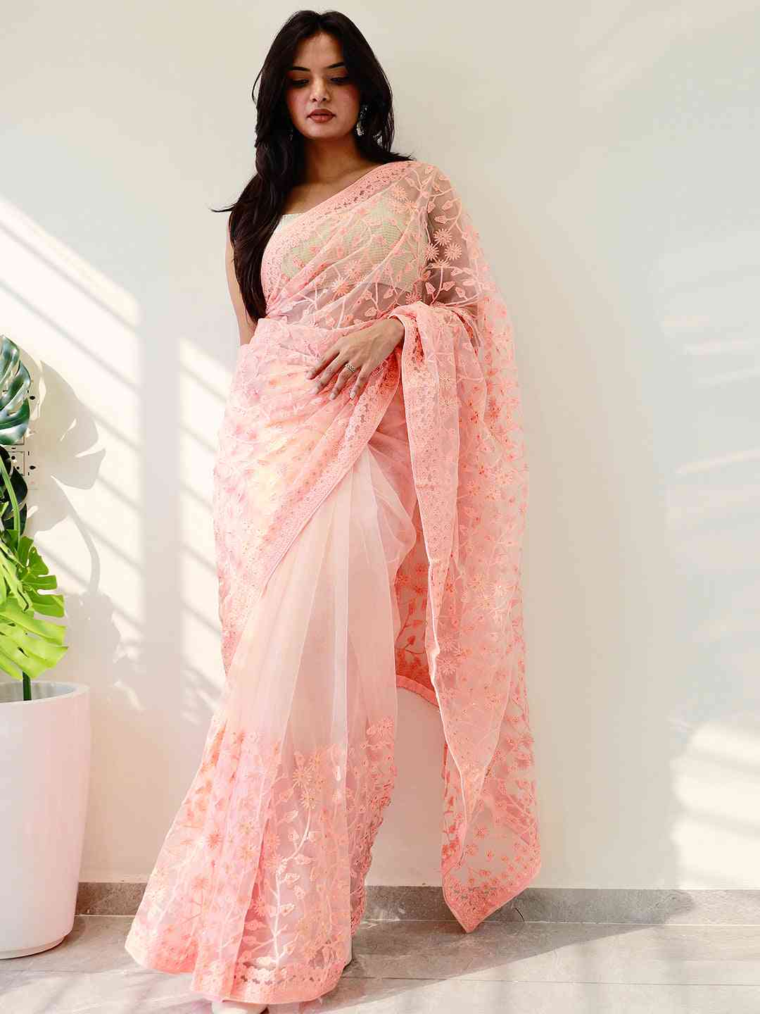 Elegant Saree Adorned with Ethnic Motifs, Intricate Threadwork, and Embellished Borders by My Store