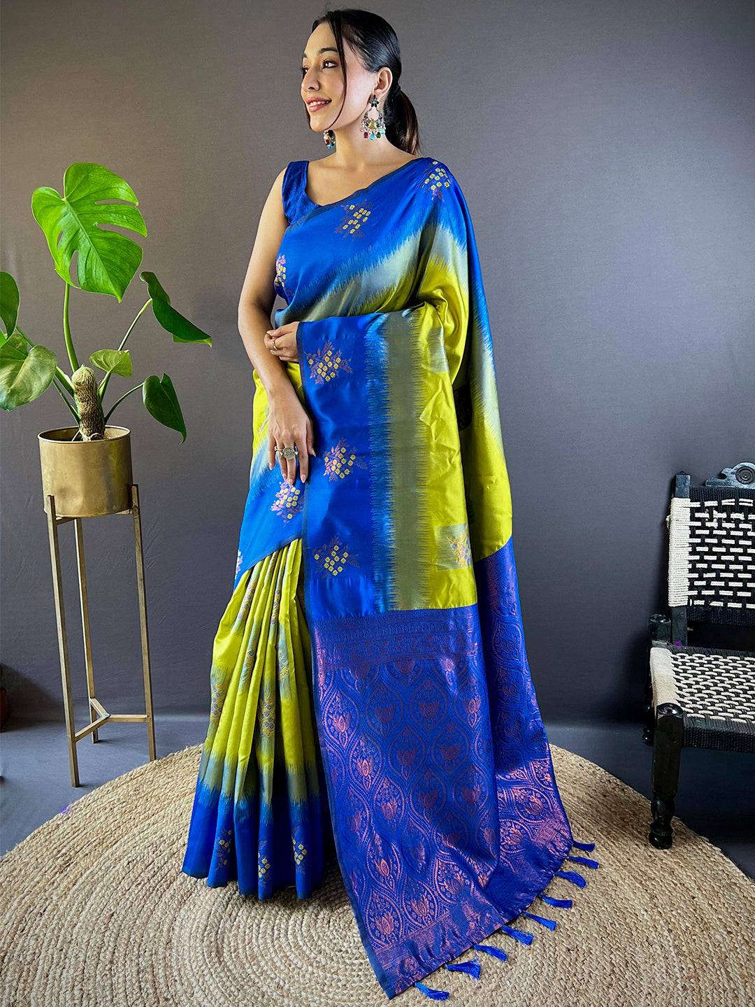 Parrot Green Sami Banarasi Tussar Silk Saree by My Store