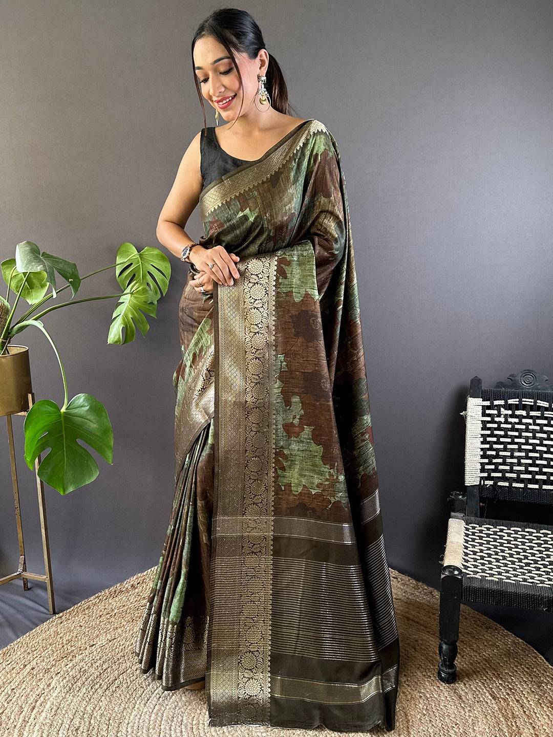 Multi Zari Woven Floral Dola Silk Saree by My Store