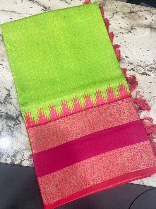 Parrot Green Soft Silk Gadwal Weaving Saree by My Store