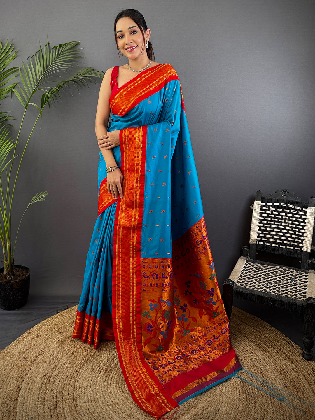 Sky Blue Soft Silk Paithani Saree by My Store