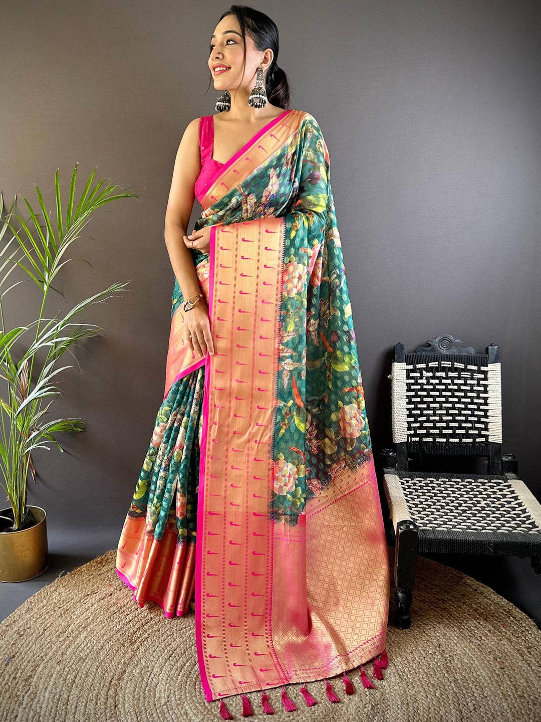 Teal Paithani Kora Silk Saree by My Store