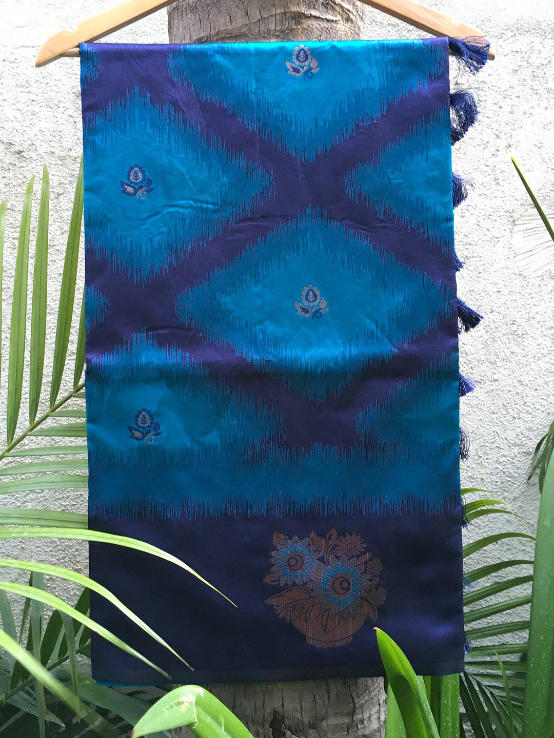 Dark Blue Tussar Silk Ikkat Weaving Saree by My Store