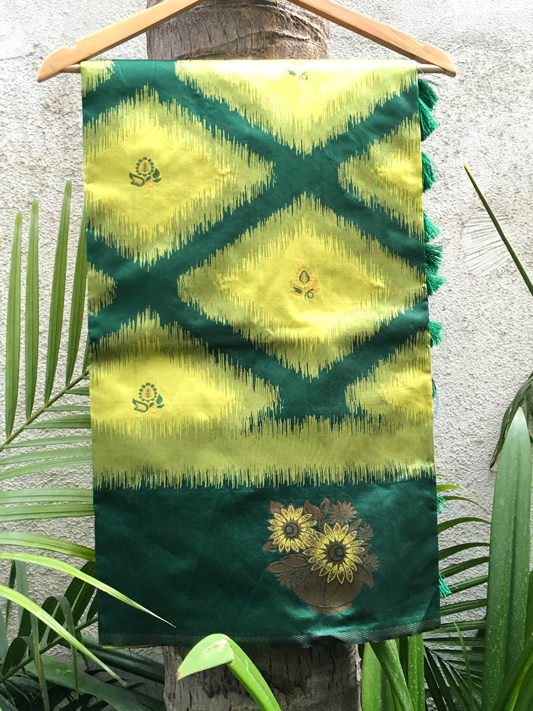 Green Tussar Silk Ikkat Weaving Saree by My Store