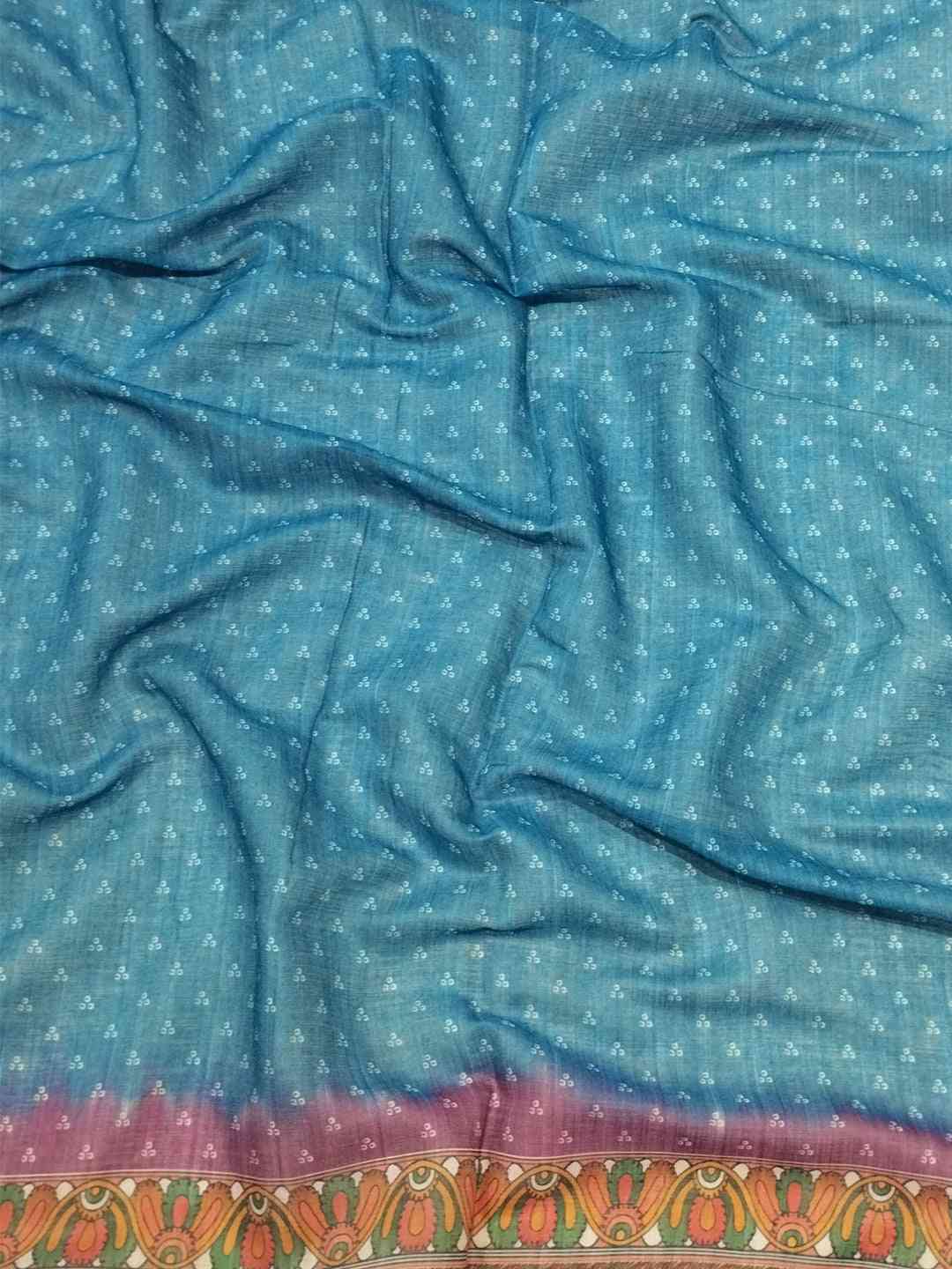 Blue Colour Design Linen Saree with Bandhej and kalamkari Digital Print