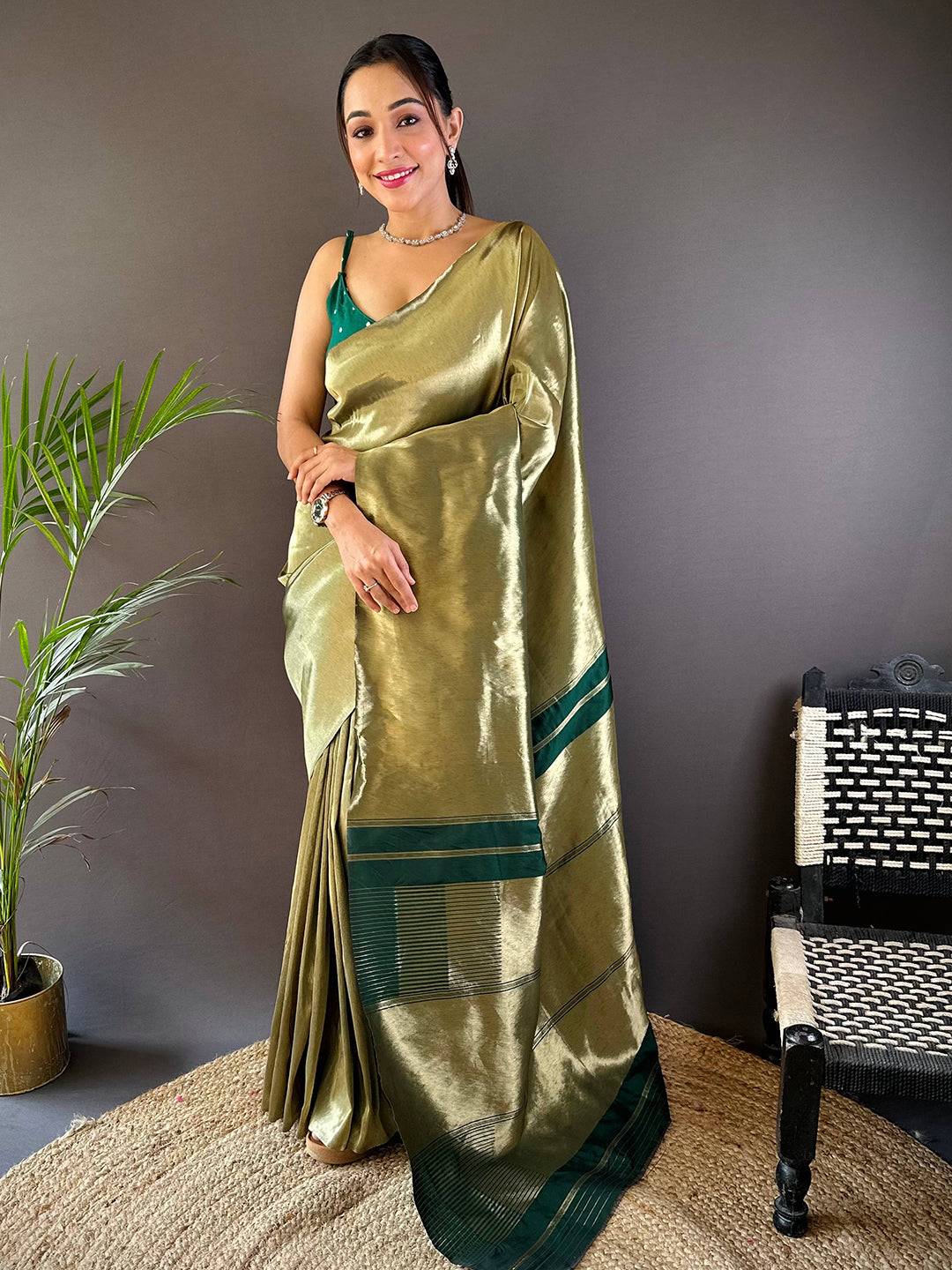Olive Elegance Kanjivaram Saree by My Store