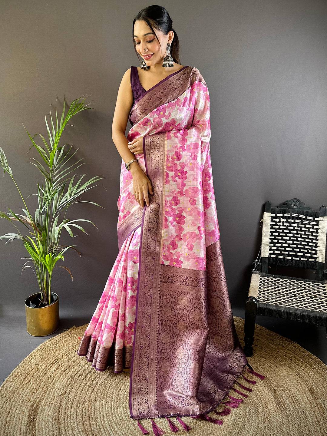 Blush Elegance Pink Floral Saree by My Store
