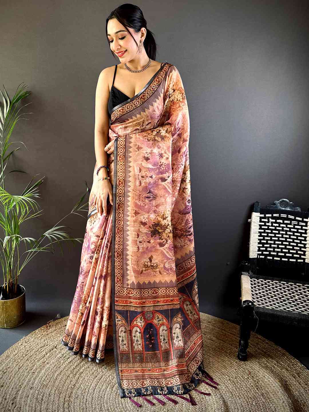 Purple Tussar Blossom Saree by My Store