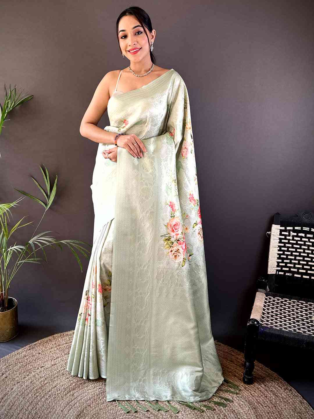 Light Green Kanjivaram Digital Silk Saree by My Store