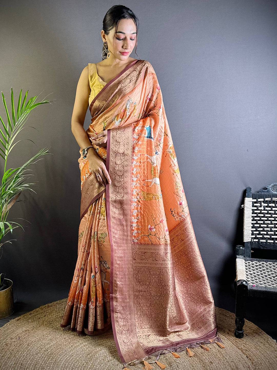 Pink Chex Radiance Banarasi Silk Saree by My Store
