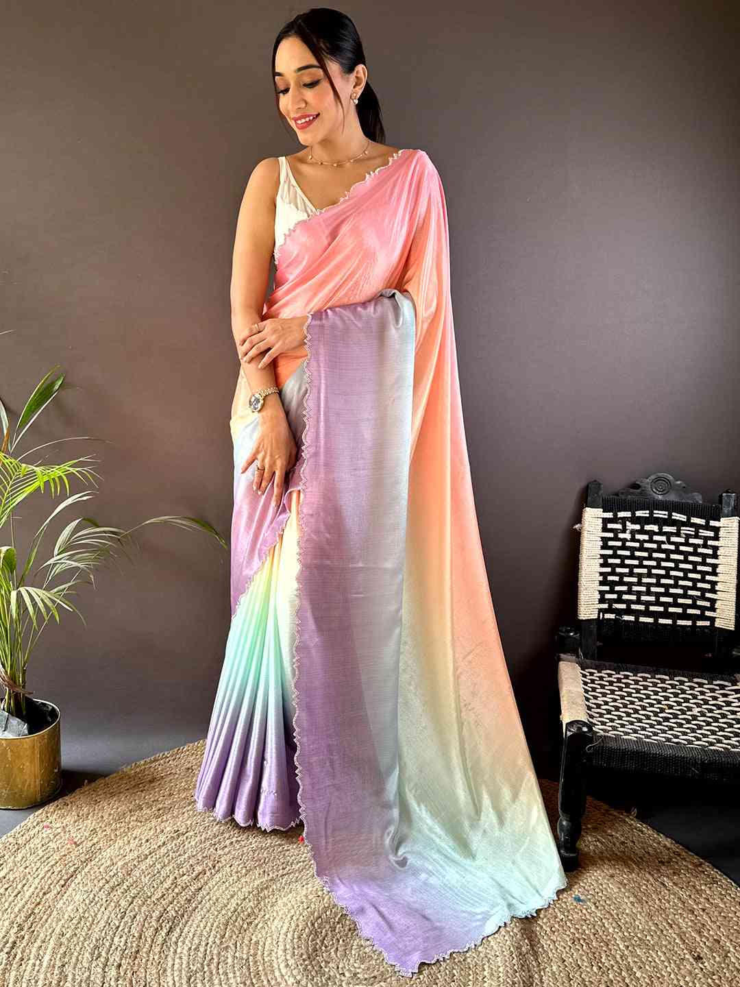 Ombre Chiffon Stonework Saree by My Store