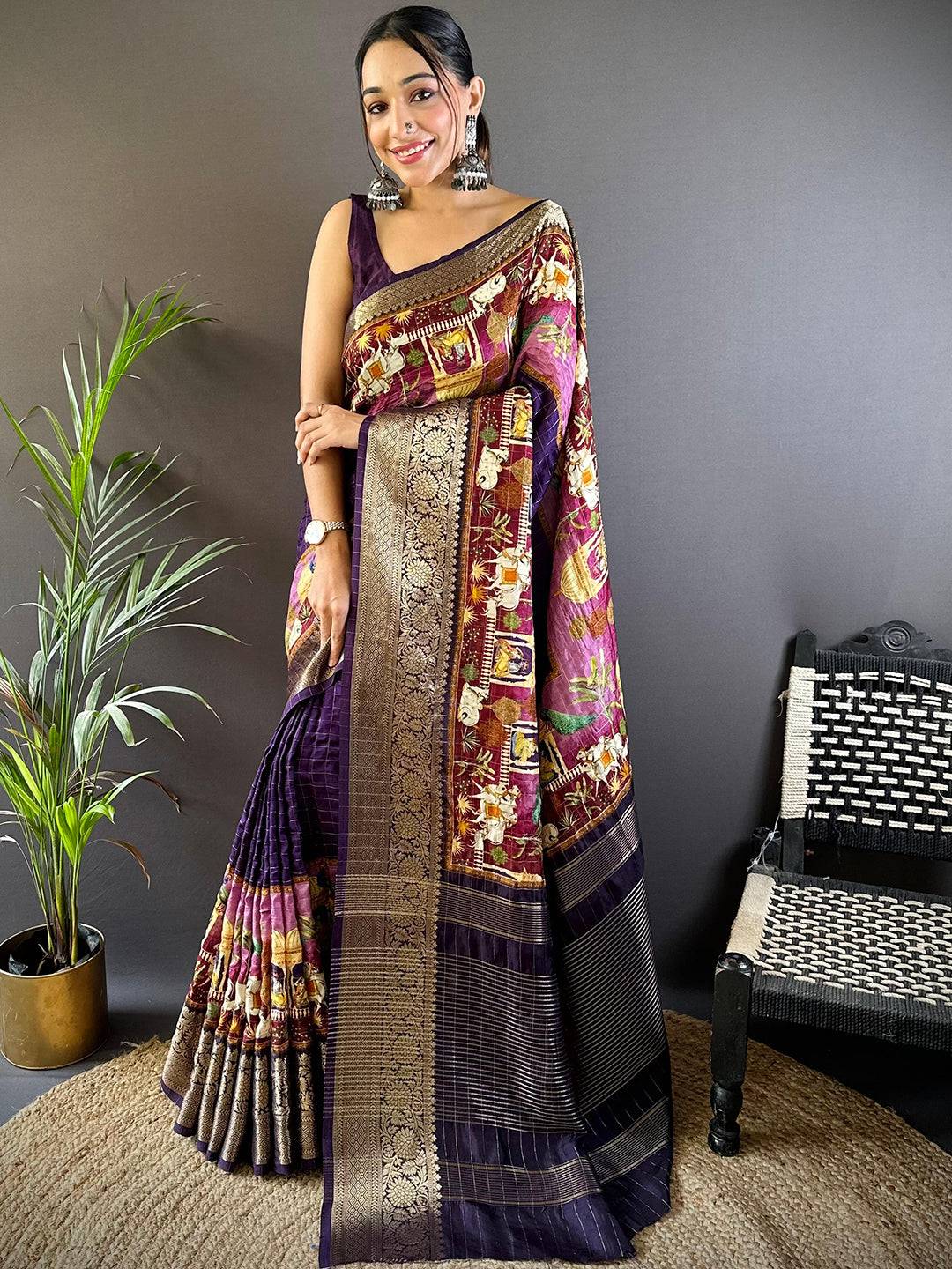 Mughal Heritage Viscose Dola Silk Saree by My Store