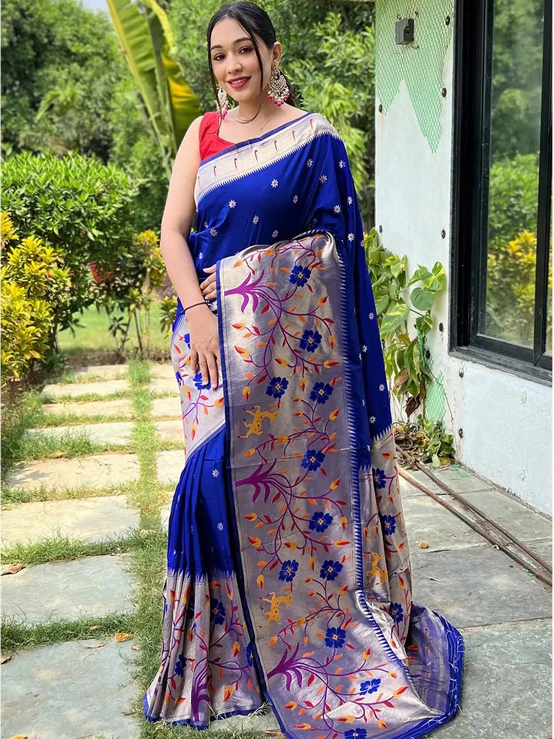 Royal Blue Colour Paithani Big Border Woven Saree by My Store