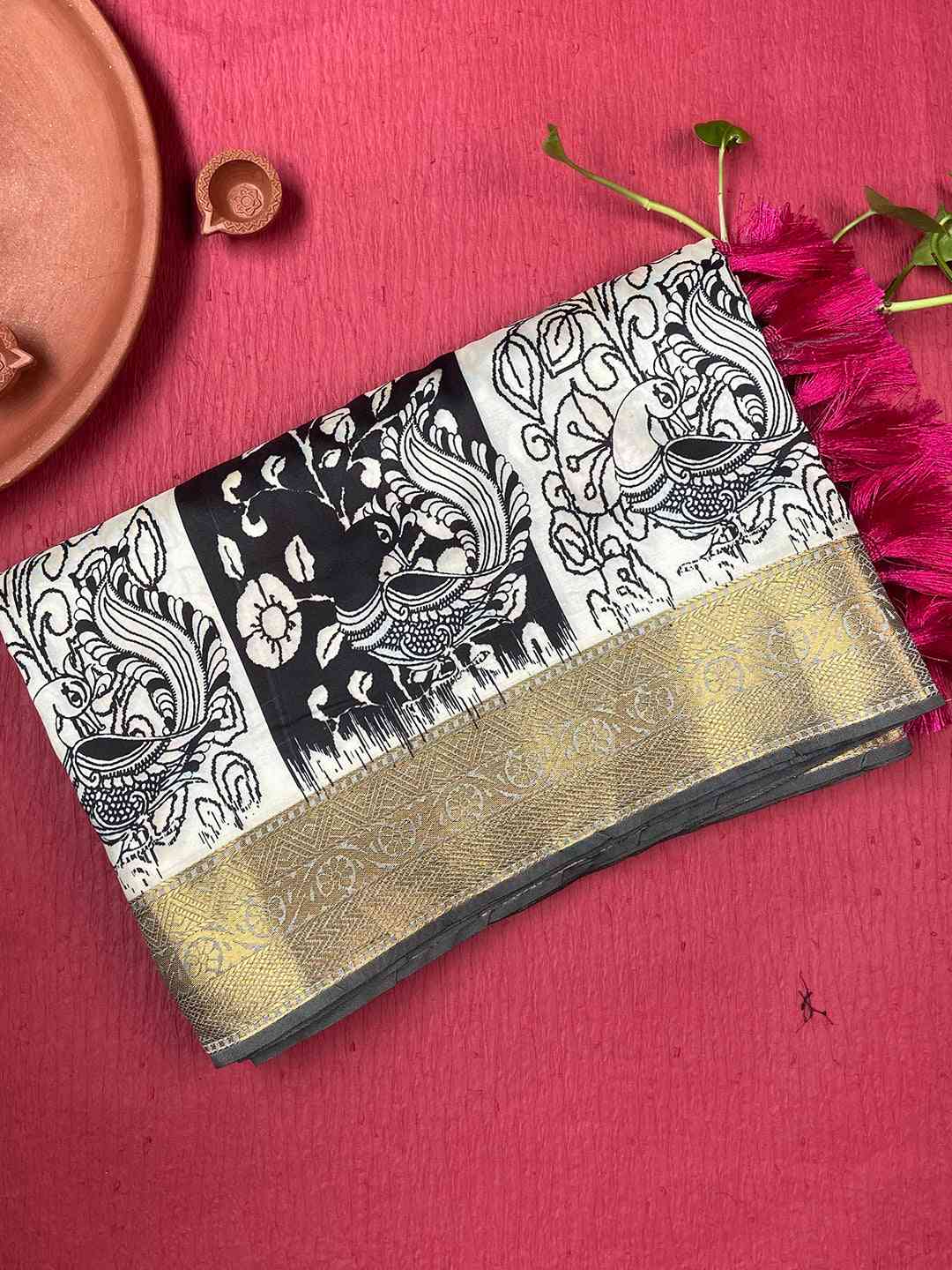 Stunning Kalamkari and Block Print Work Saree