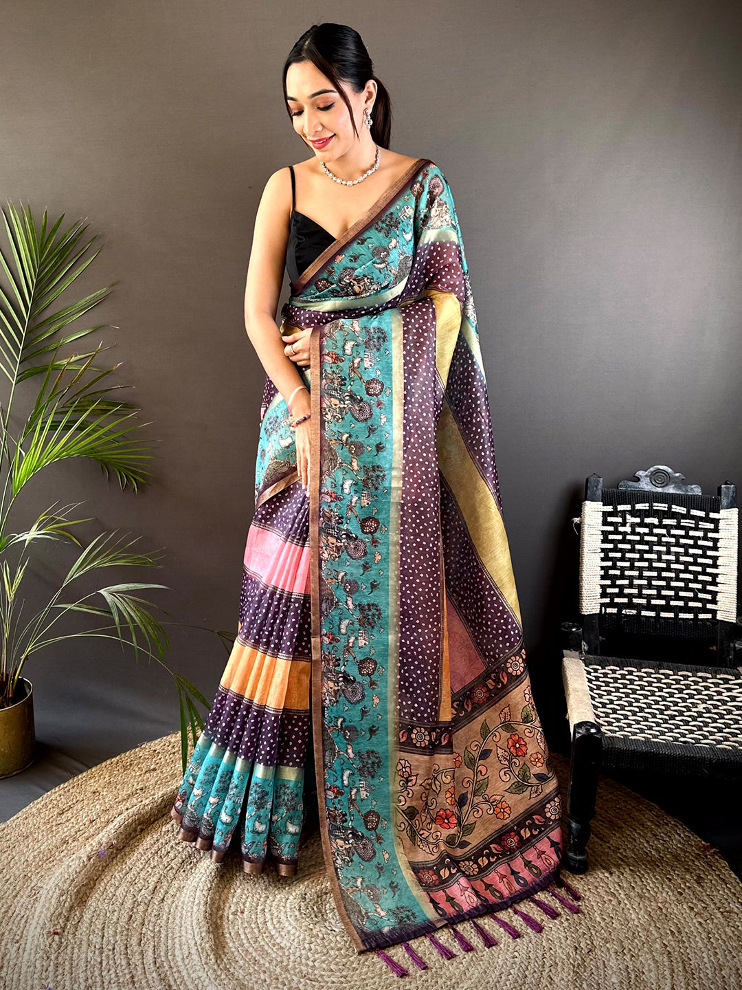 Graceful Soft Chanderi Cotton Bandhej Print Saree by My Store