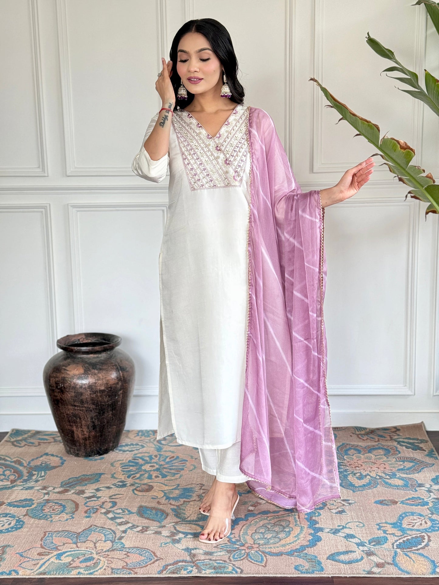 Women's Wear Readymade White Kurta Set