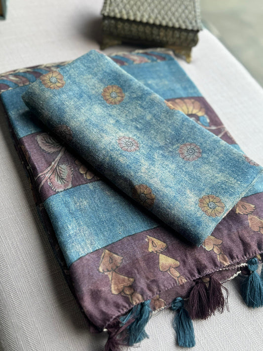 Heritage Kalamkari Printed Linen Saree by My Store