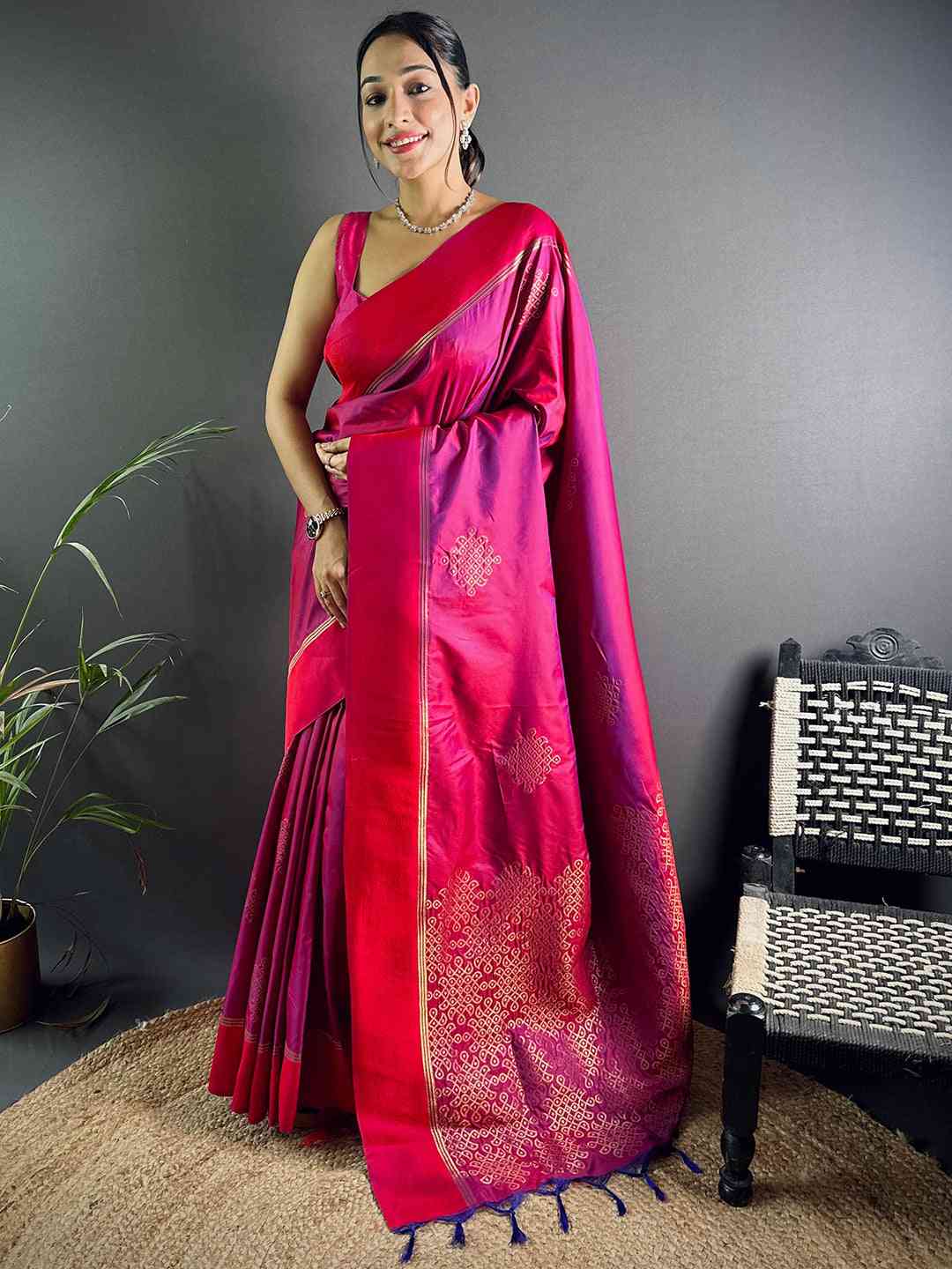 Red Kolam Silk Heritage Saree by My Store