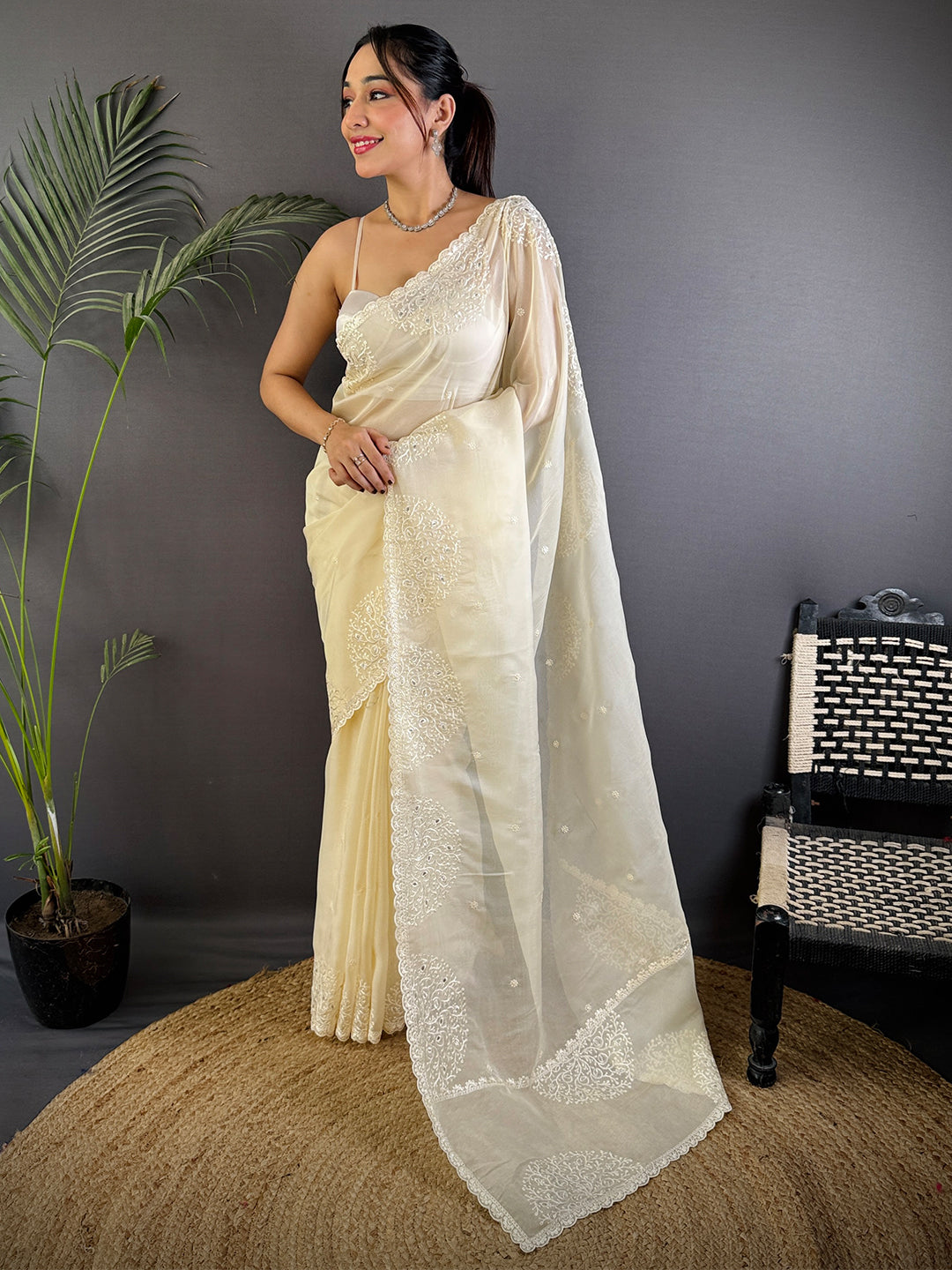 Ethereal White Soft Chiffon Saree by My Store